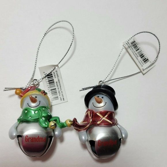 Ganz Jingle Bell Christmas Ornaments Snowman Snowmen Grandma Grandpa Gift NWT - Picture 2 of 8